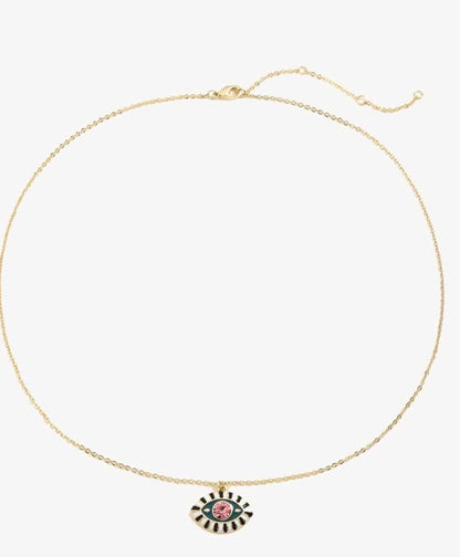 Evil eye pendant in 14K gold with enamel flooding design — stainless steel hypoallergenic necklace