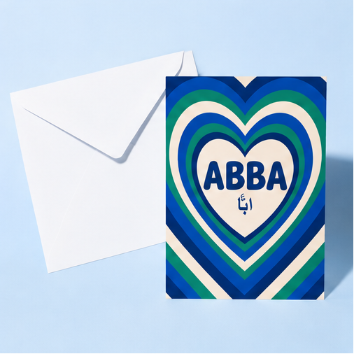 Abba Father's Day Card - Retro Heart Stripe Design