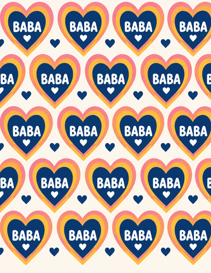 Baba Father's Day Greeting Card - Colourful Multiple Hearts Design