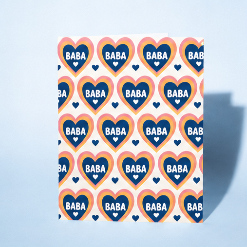 Baba Father's Day Greeting Card - Colourful Multiple Hearts Design
